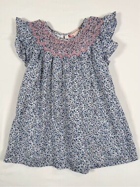 RUBY & BLOOM Blue Floral Smock Embroidered Dress Cottagecore Farmhouse Size 12M